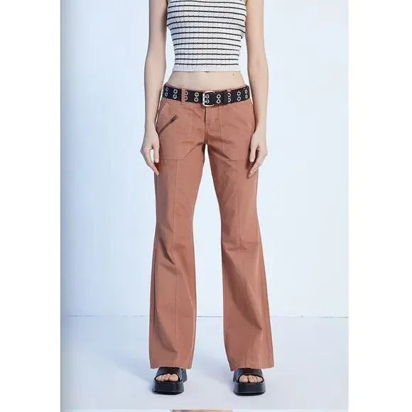 Pacsun Brown Low Rise Britney Flare Cargo Pant Size 25 | 2 NWT Punk Utility - Picture 2 of 14
